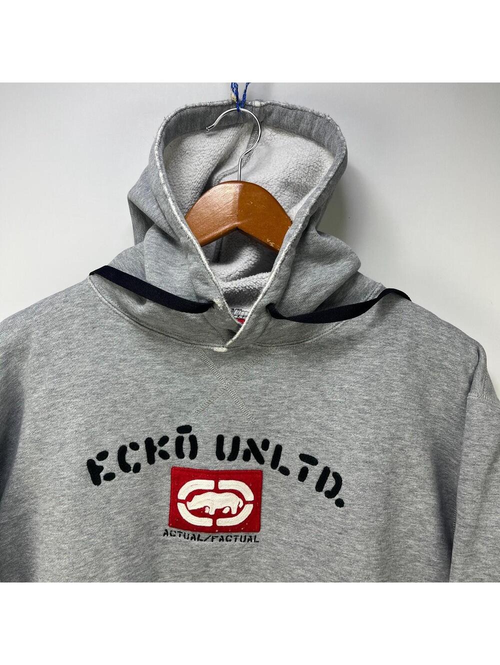 Vtg Ecko Unltd Gray Embroidered Rhino Pullover Hoodie XL - Picture 3 of 11